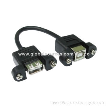 USB A Female to B Female Cable with PVC Overall Jacket and RoHS Directive-compliant